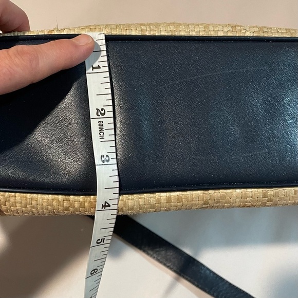 Eitenne Aigner Blue Leather and Woven Straw Purse - Picture 14 of 15